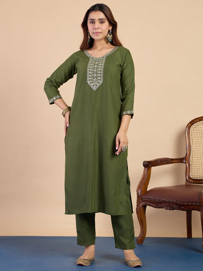 Dhiyona VV Mehndi Women's Designer Kurta Pant Set Premium Pattern Collection