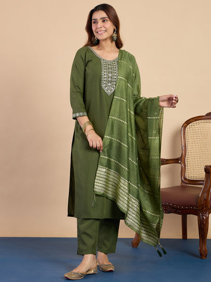 Dhiyona VV Mehndi Women's Designer Kurta Pant Set Premium Pattern Collection