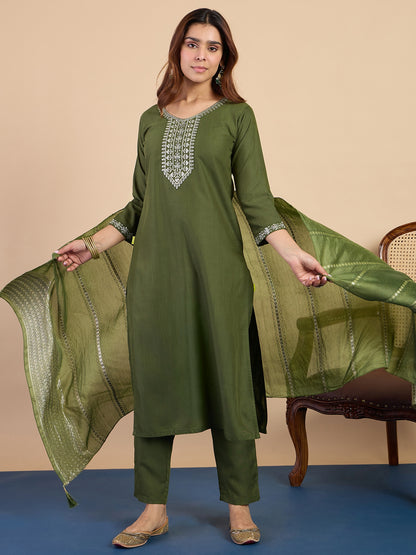 Dhiyona VV Mehndi Women's Designer Kurta Pant Set Premium Pattern Collection