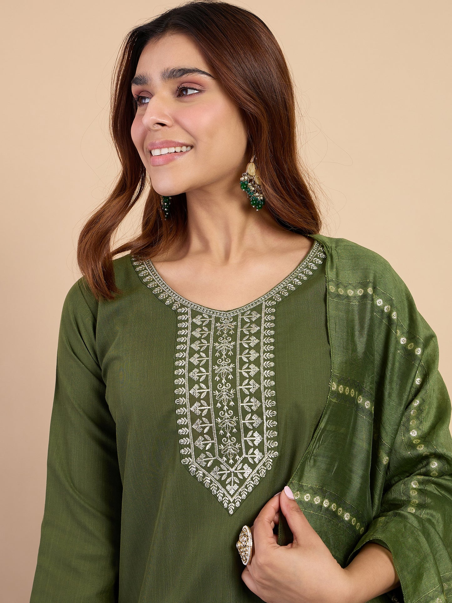 Dhiyona VV Mehndi Women's Designer Kurta Pant Set Premium Pattern Collection