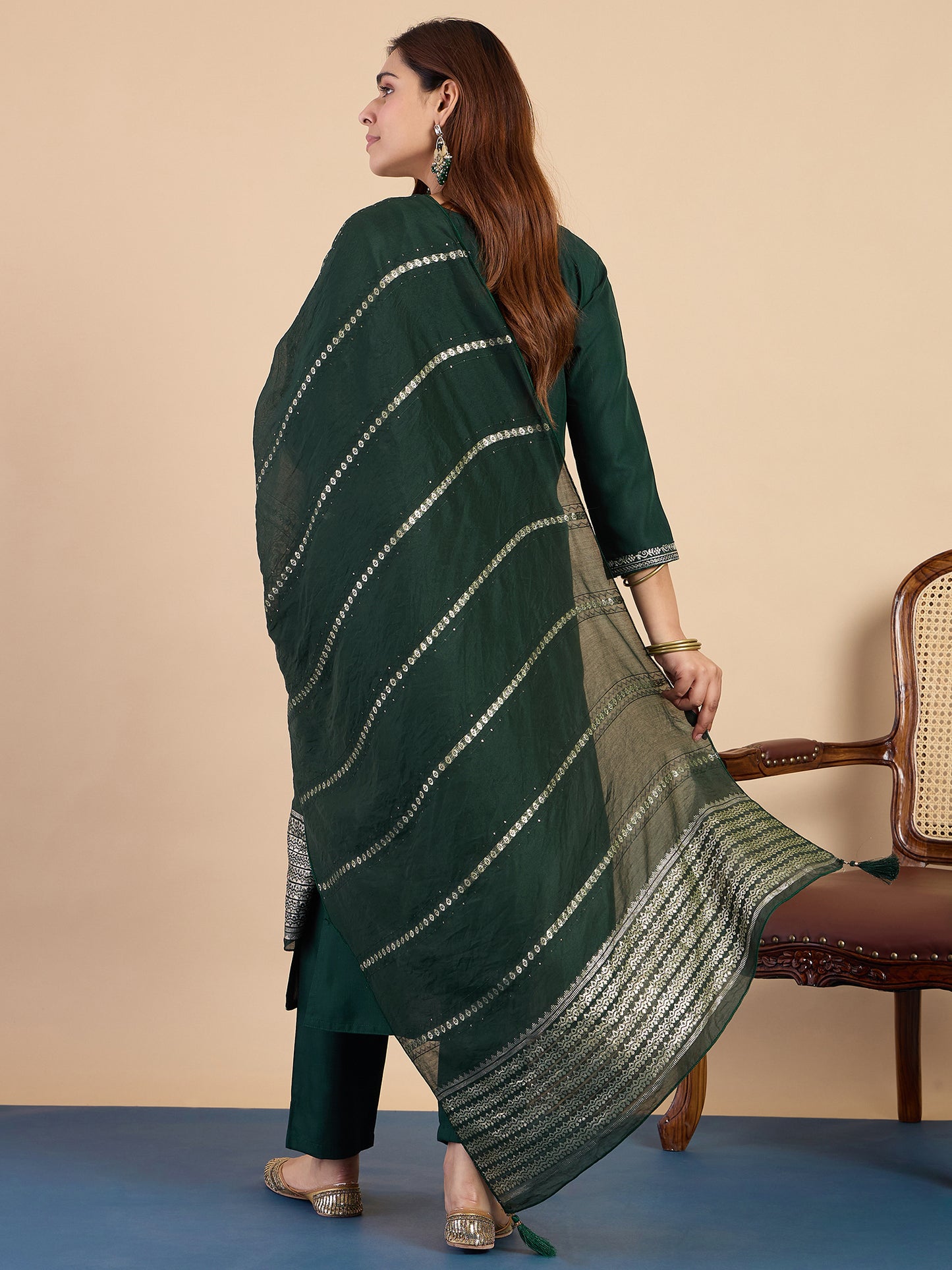 Dhiyona VV  Green Womens Traditional Kurta Pant Set with Dupatta