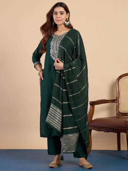 Dhiyona VV  Green Womens Traditional Kurta Pant Set with Dupatta