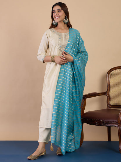 Dhiyona VV Cream Women's Designer Kurta Pant Set Premium Pattern Collection