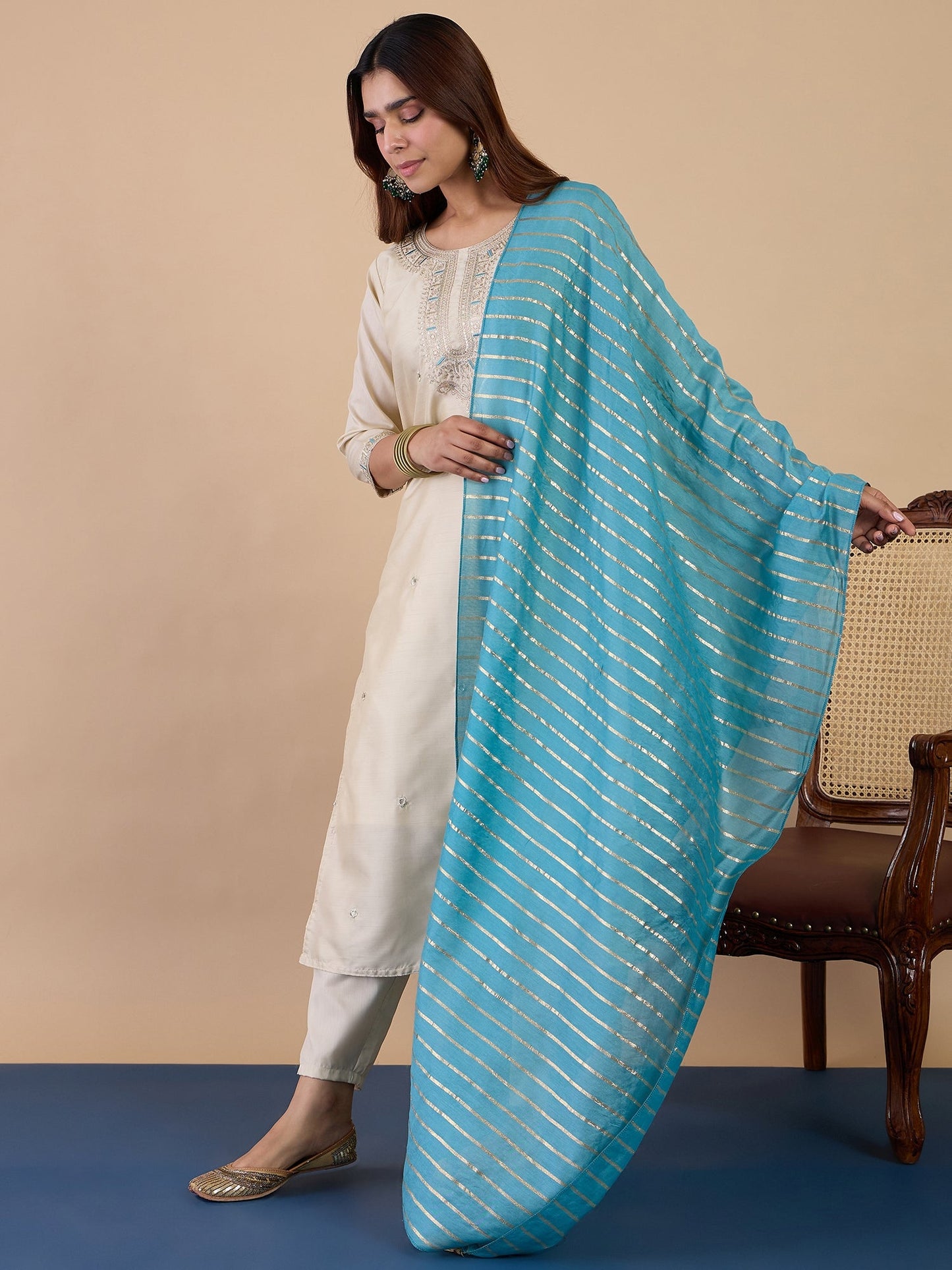 Dhiyona VV Cream Women's Designer Kurta Pant Set Premium Pattern Collection