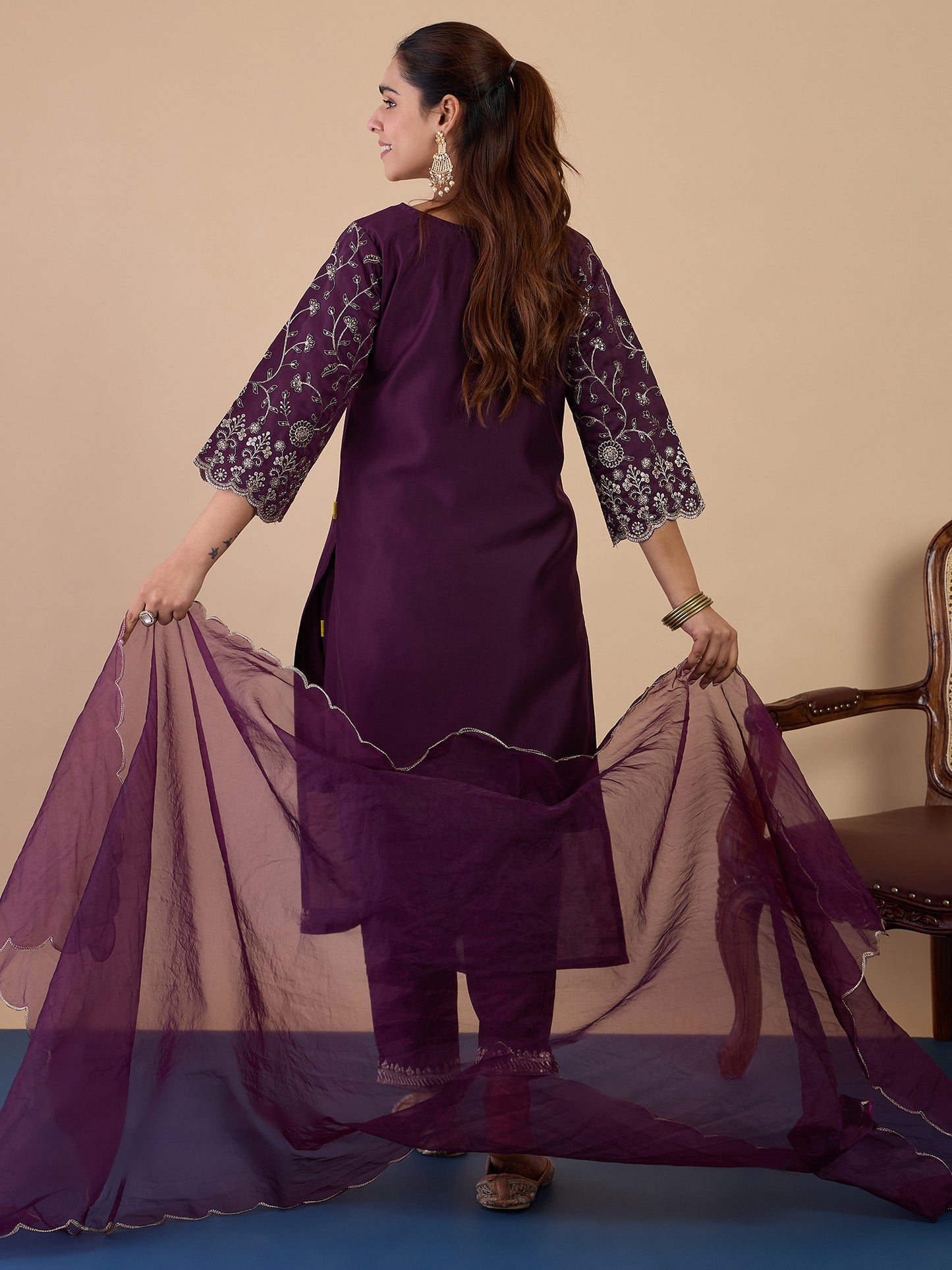 Dhiyona VV Wine Women's Designer Kurta Pant Set Premium Pattern Collection