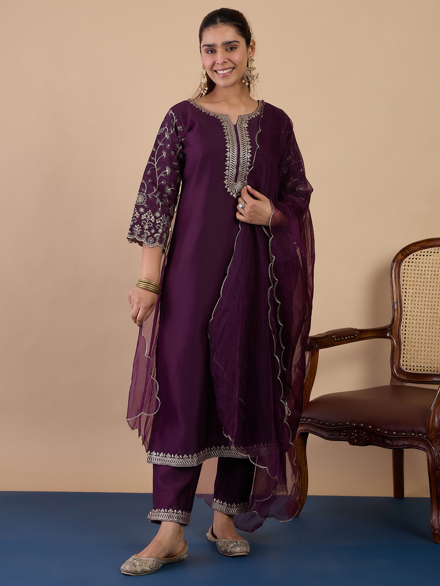 Dhiyona VV Wine Women's Designer Kurta Pant Set Premium Pattern Collection