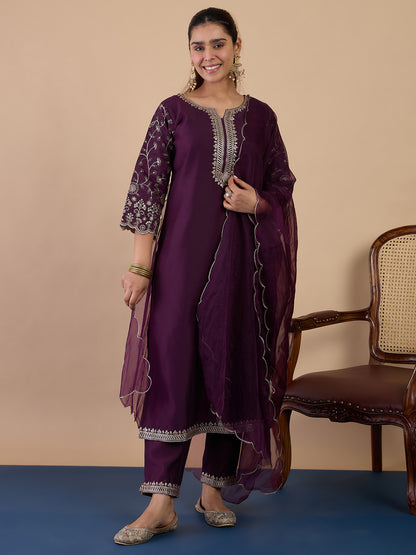 Dhiyona VV Wine Women's Designer Kurta Pant Set Premium Pattern Collection