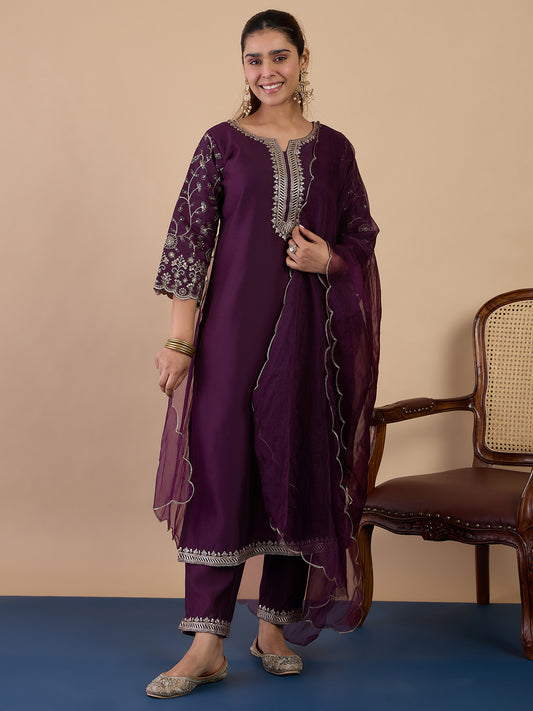 Dhiyona VV Wine Women's Designer Kurta Pant Set Premium Pattern Collection