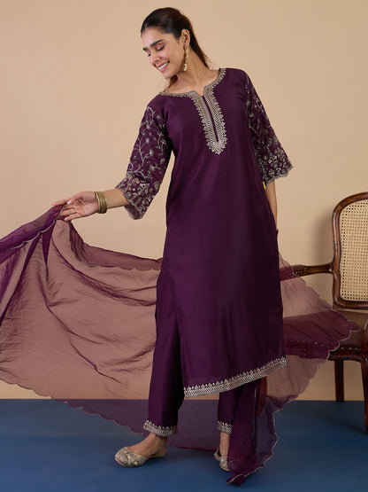 Dhiyona VV Wine Women's Designer Kurta Pant Set Premium Pattern Collection