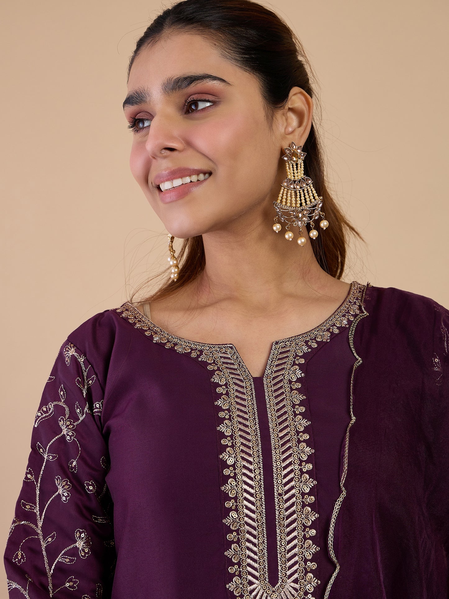 Dhiyona VV Wine Women's Designer Kurta Pant Set Premium Pattern Collection
