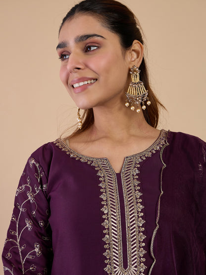Dhiyona VV Wine Women's Designer Kurta Pant Set Premium Pattern Collection