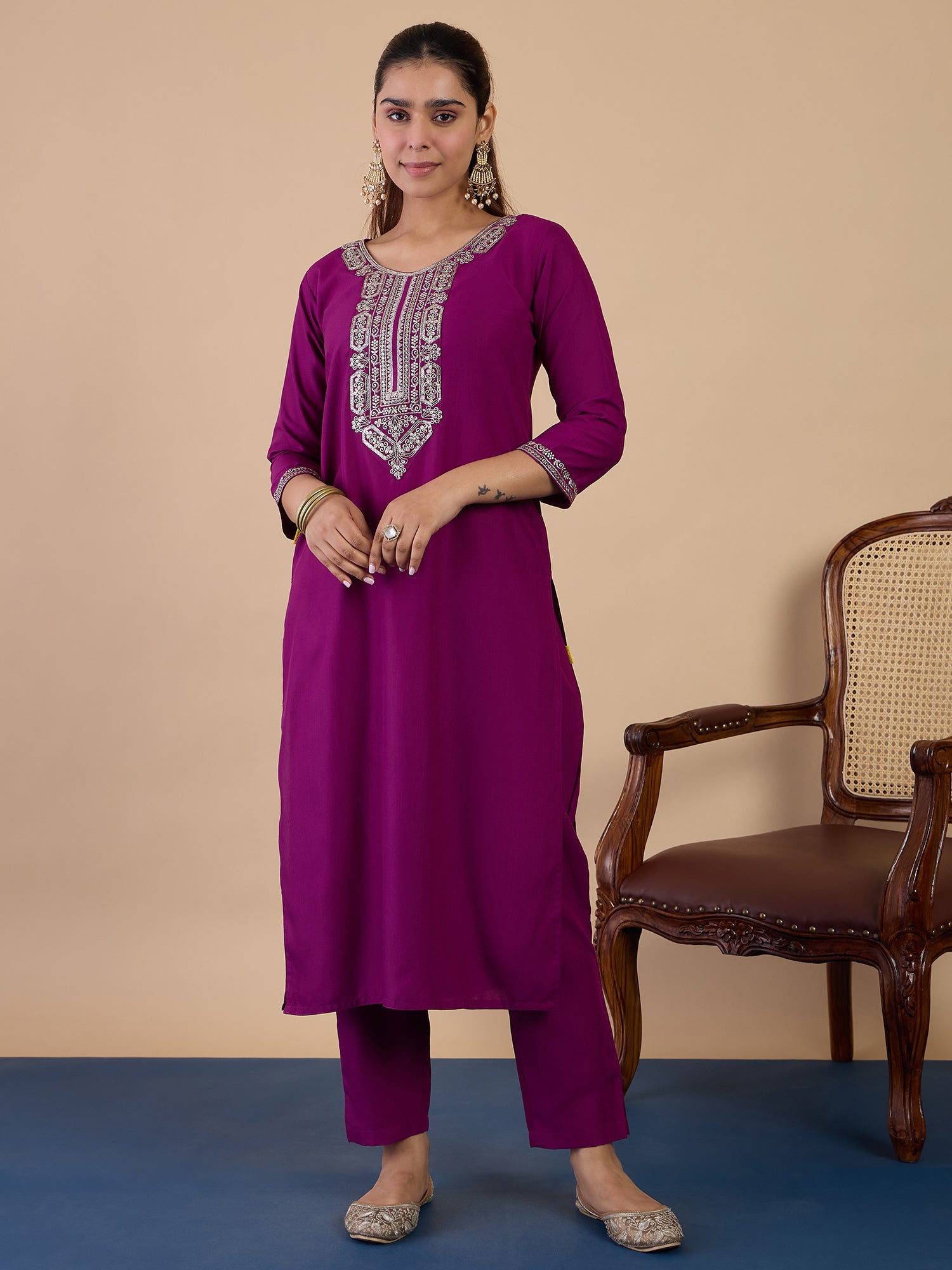 Dhiyona VV Purple Womens Traditional Kurta Pant Set with Dupatta