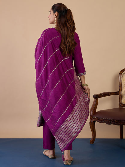 Dhiyona VV Purple Womens Traditional Kurta Pant Set with Dupatta