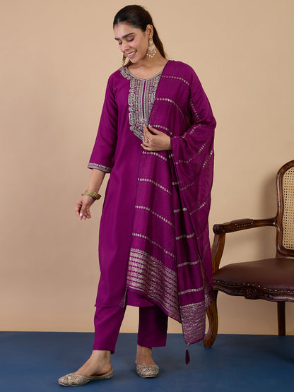 Dhiyona VV Purple Womens Traditional Kurta Pant Set with Dupatta