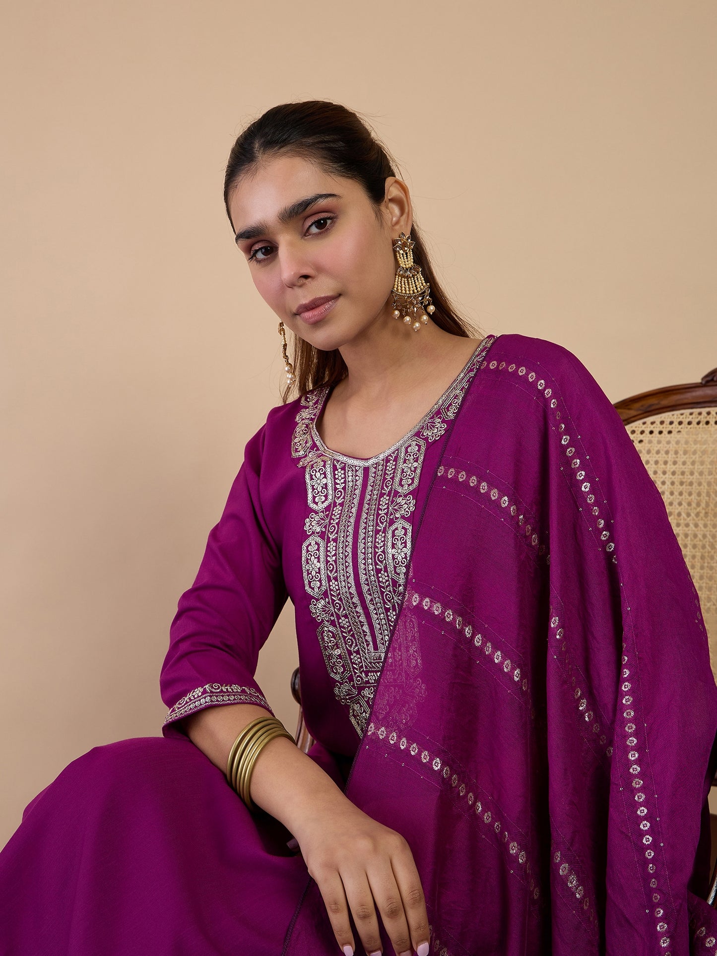 Dhiyona VV Purple Womens Traditional Kurta Pant Set with Dupatta