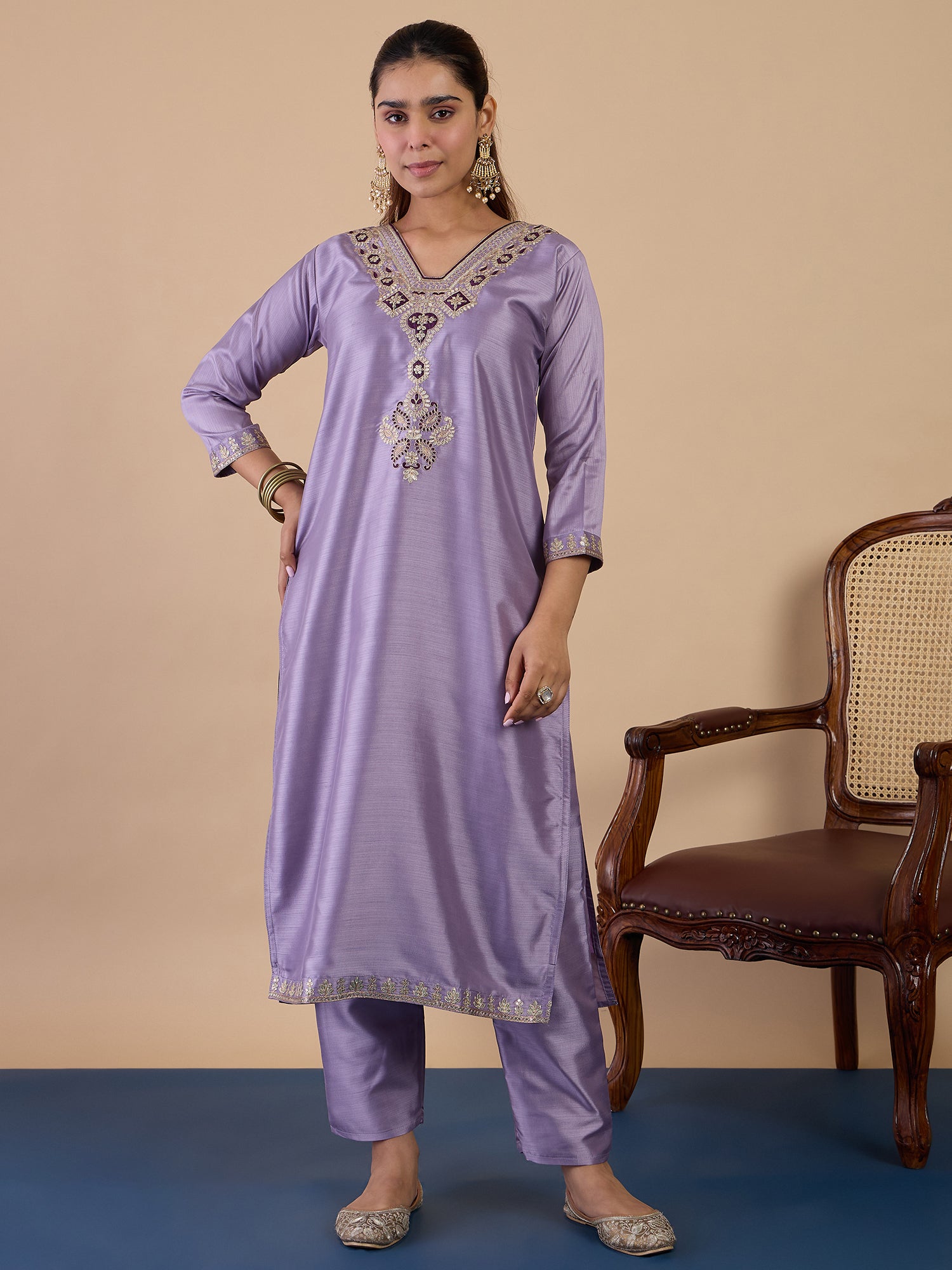 Dhiyona VV Lavender Women's Designer Kurta Pant Set Premium Pattern Collection