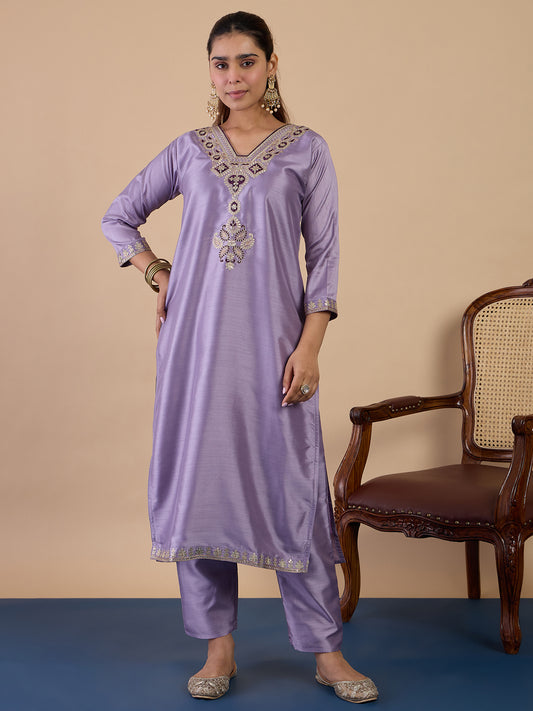 Dhiyona VV Lavender Women's Designer Kurta Pant Set Premium Pattern Collection