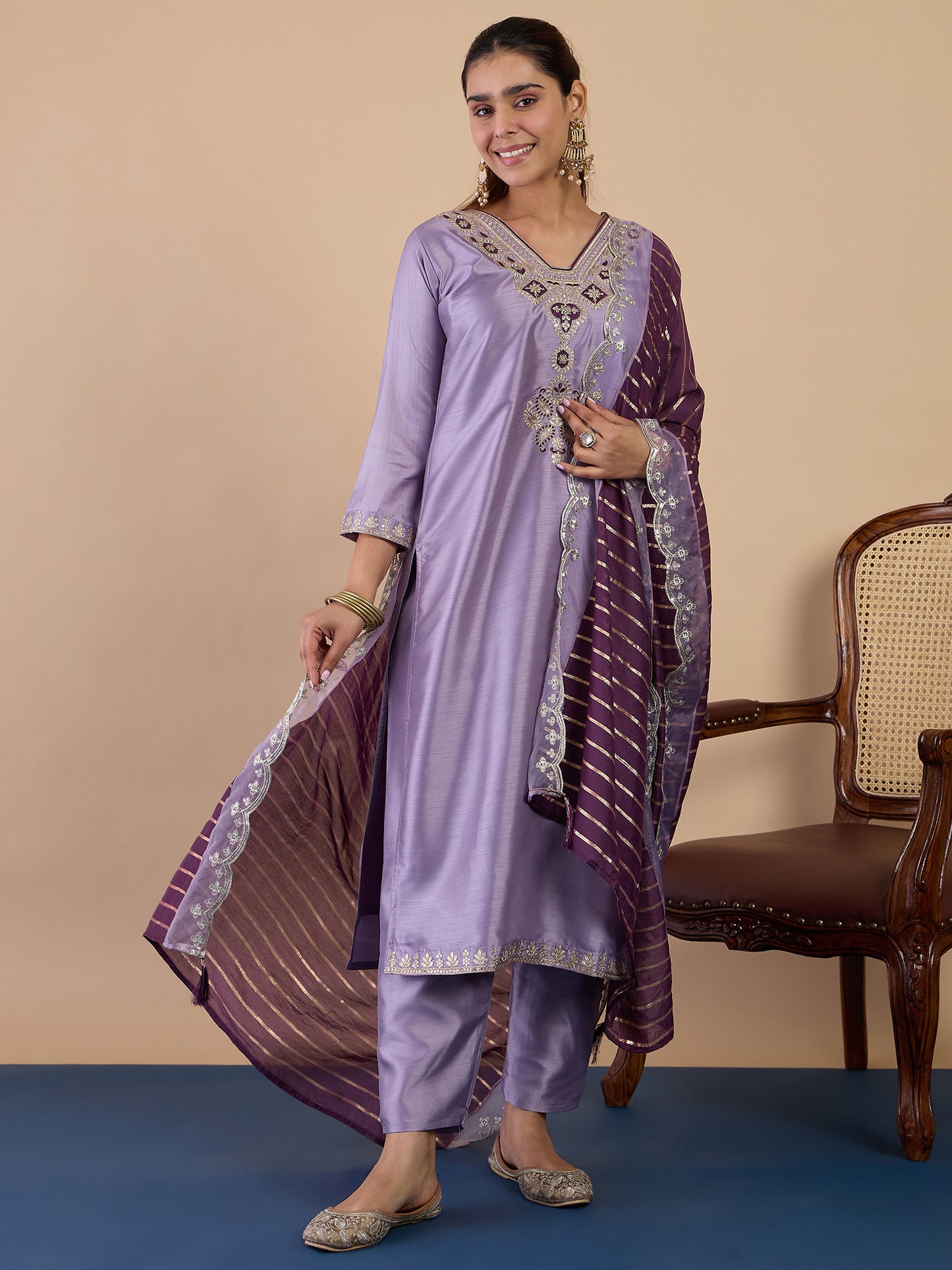 Dhiyona VV Lavender Women's Designer Kurta Pant Set Premium Pattern Collection