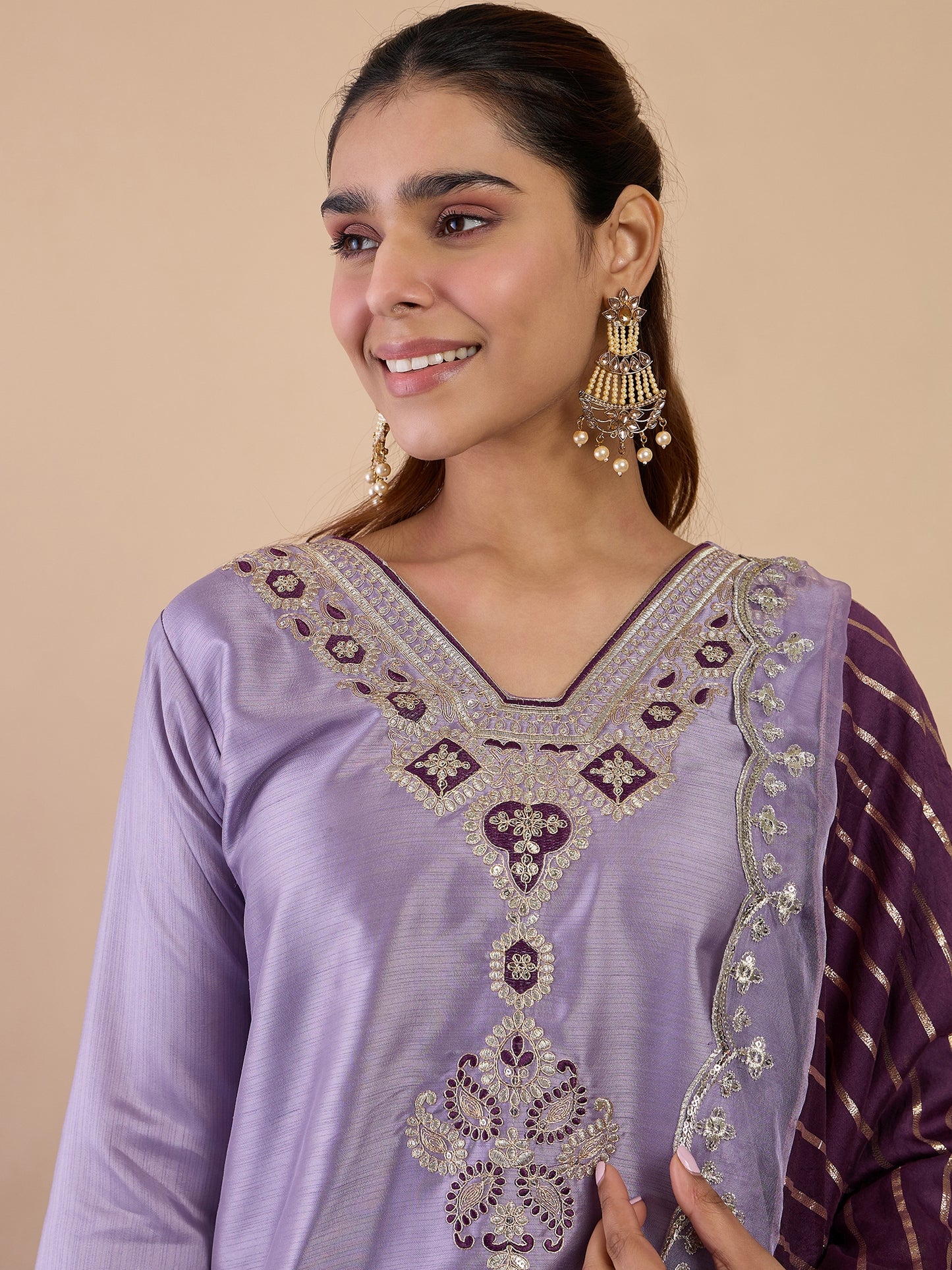 Dhiyona VV Lavender Women's Designer Kurta Pant Set Premium Pattern Collection