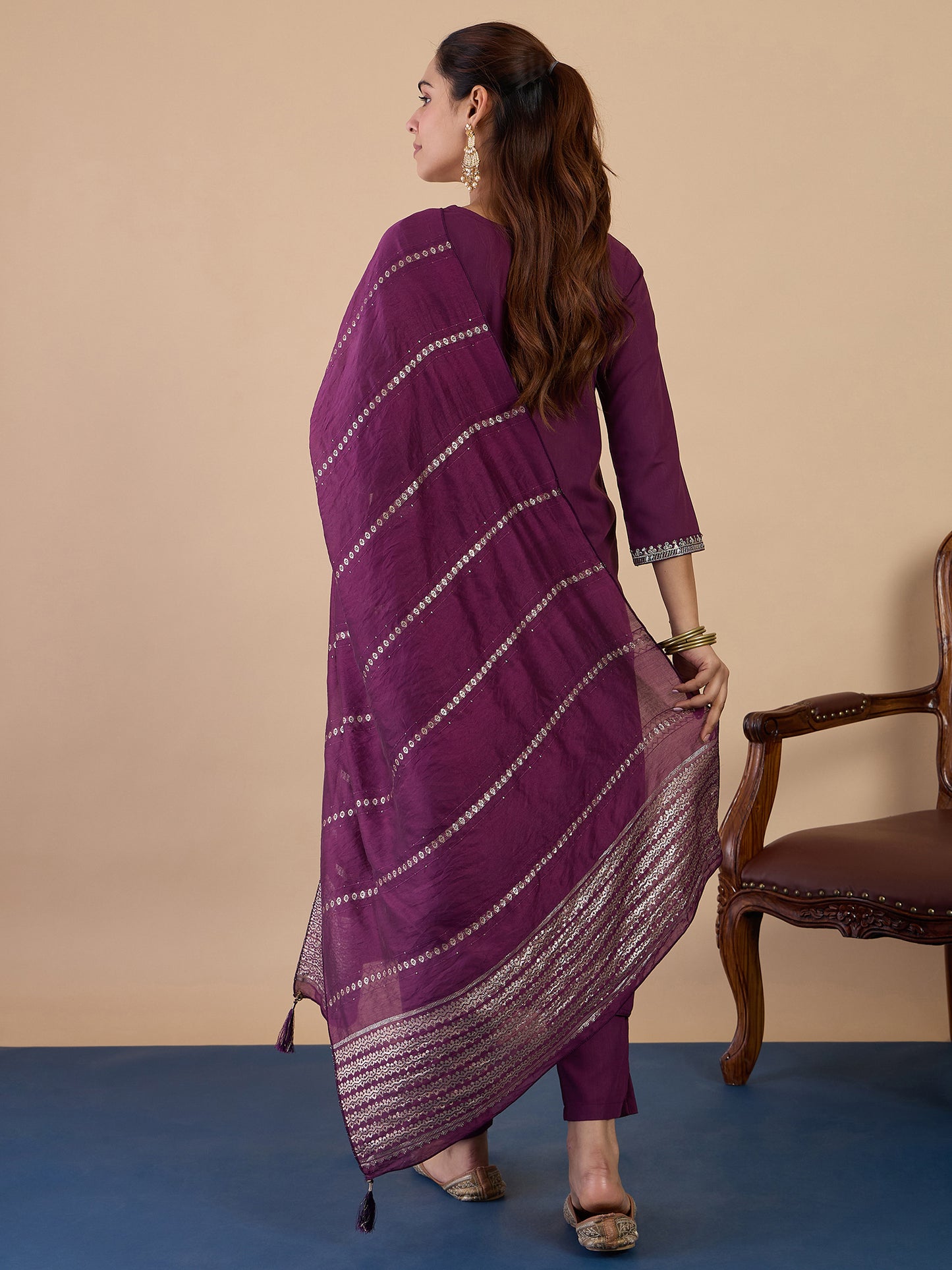 Dhiyona VV Purple Elegant Embroidered Kurta Pant Set for Women