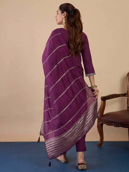 Dhiyona VV Purple Elegant Embroidered Kurta Pant Set for Women