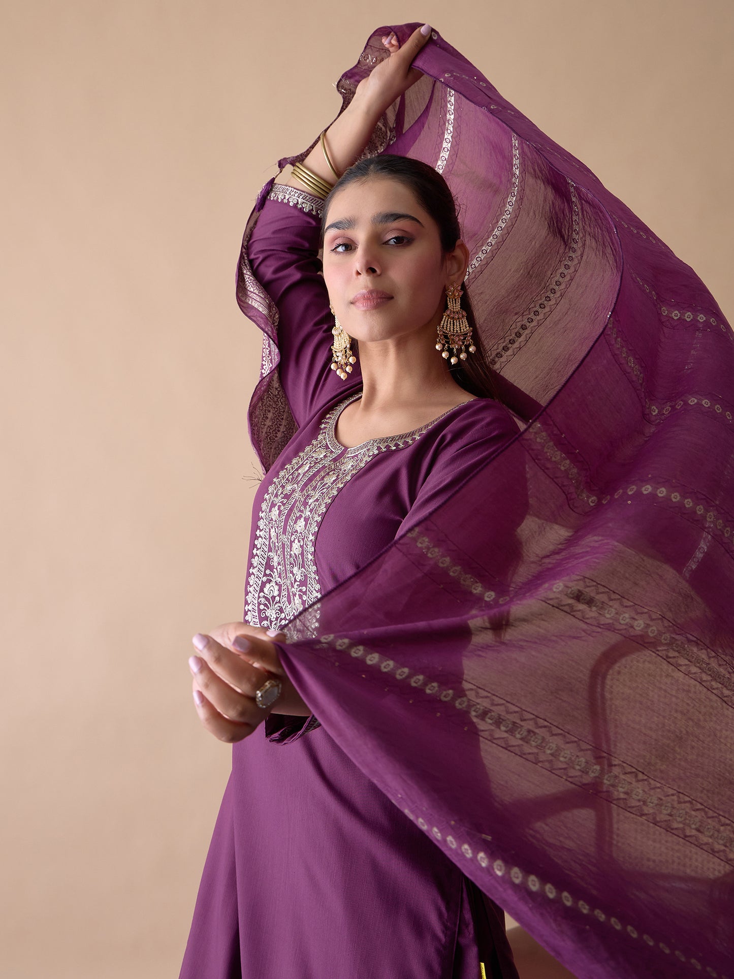 Dhiyona VV Purple Elegant Embroidered Kurta Pant Set for Women