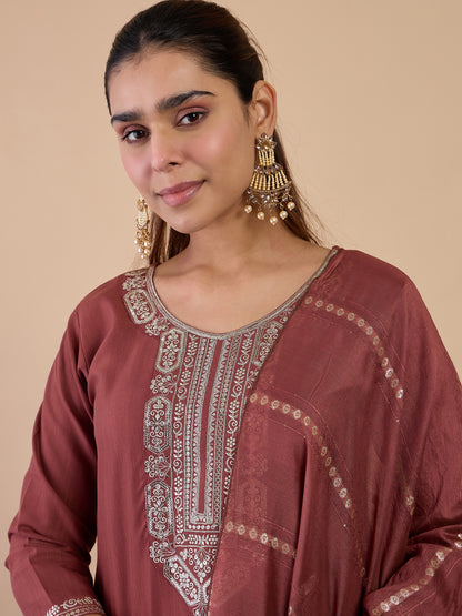 Dhiyona VV Brown Women's Traditional Kurta Pant Set with Dupatta