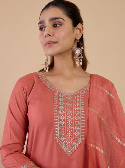 Dhiyona VV Peach Women's Designer Kurta Pant Set Premium Pattern Collection