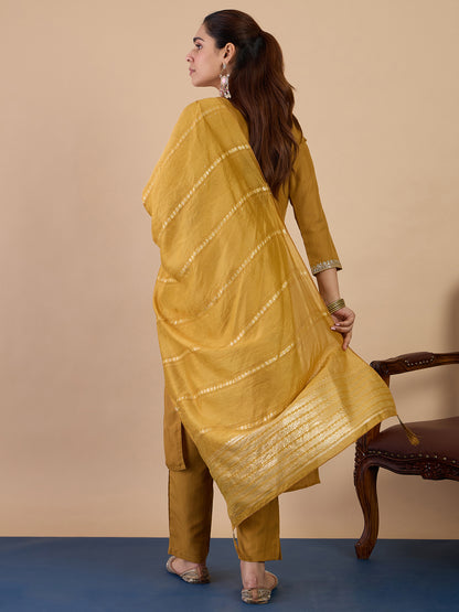 Dhiyona VV Mustard Elegant Embroidered Kurta Pant Set for Women