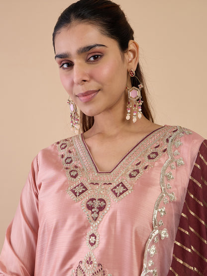 Dhiyona VV Peach Women's Designer Kurta Pant Set Premium Pattern Collection