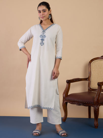 Dhiyona VV Off-white Women's Designer Kurta Pant Set Premium Pattern