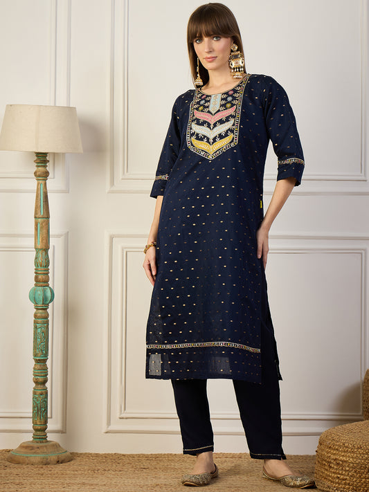 Dhiyona VV Bindiya Blue Embroidered Chanderi Silk Kurta Set with Embroidered Dupatta