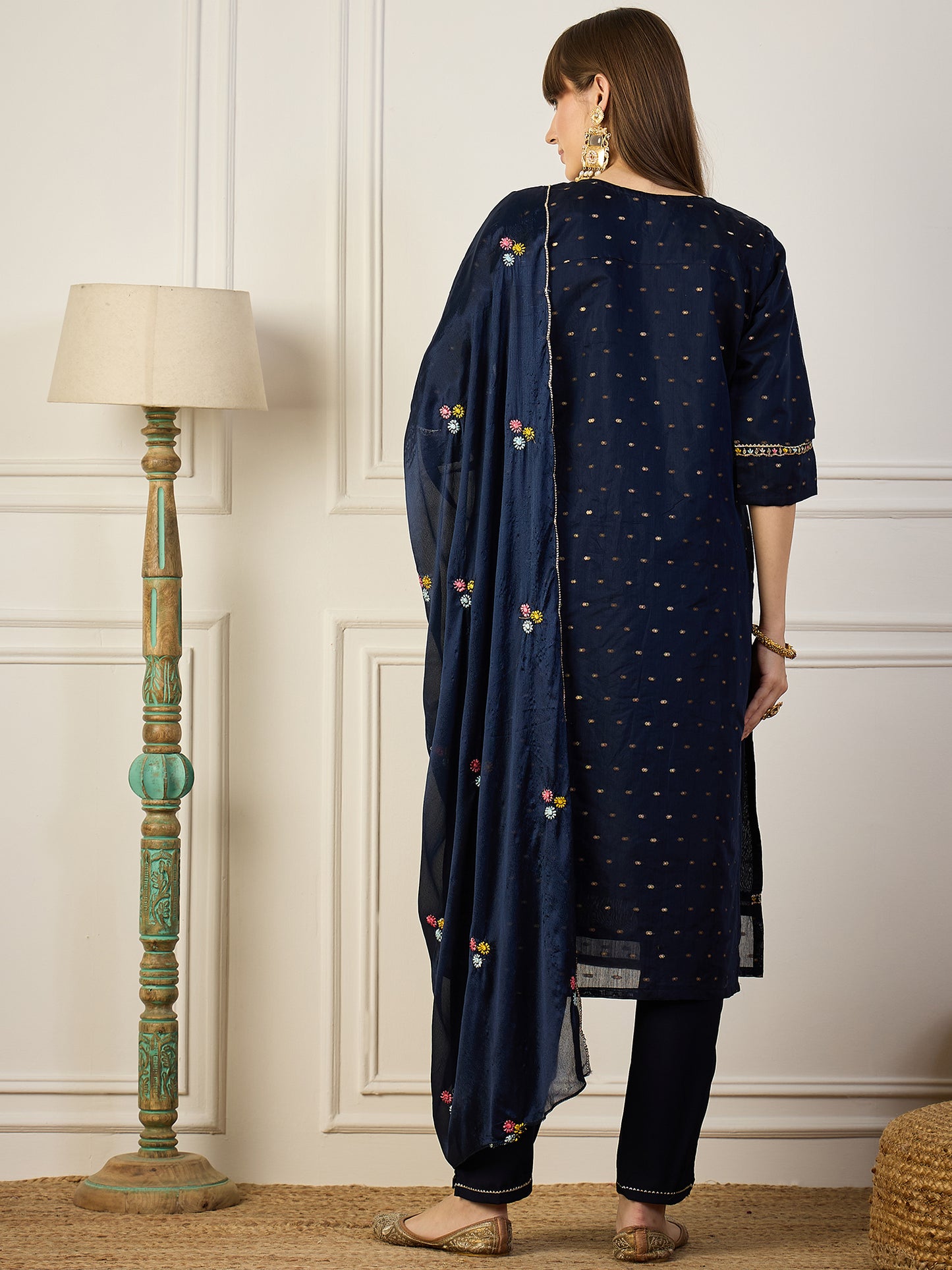 Dhiyona VV Bindiya Blue Embroidered Chanderi Silk Kurta Set with Embroidered Dupatta