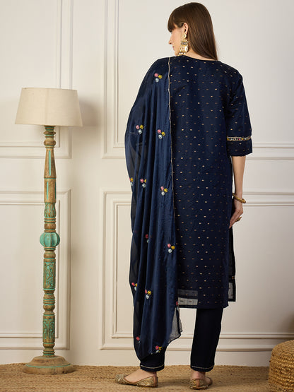Dhiyona VV Blue Embroidered Chanderi Silk Kurta Set with Embroidered Dupatta