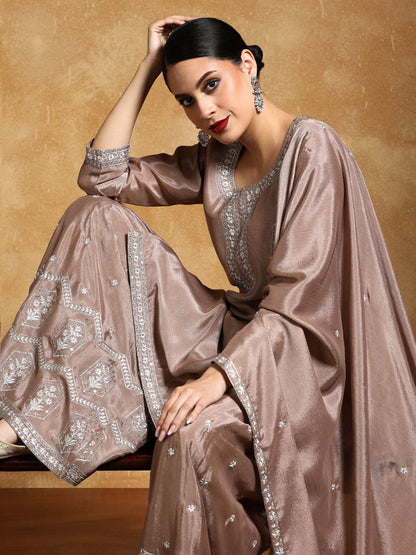 Dhiyona VA Floral Yoke Design Zari Straight Kurta With Sharara And Dupatta