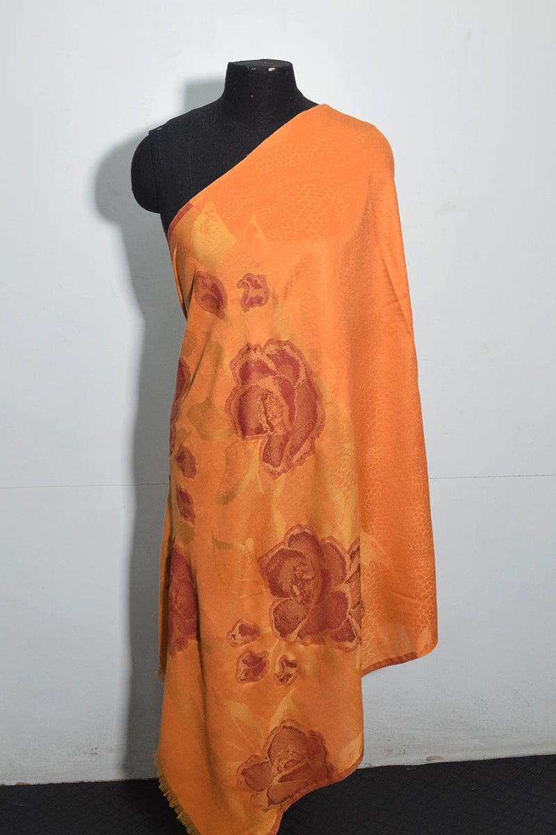 Women's Orange Pashmina Woven Jacquard Shawl
