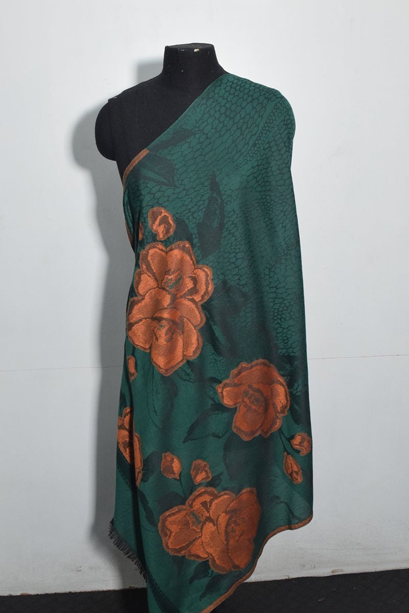 Women's Green Pashmina Woven Jacquard Shawl
