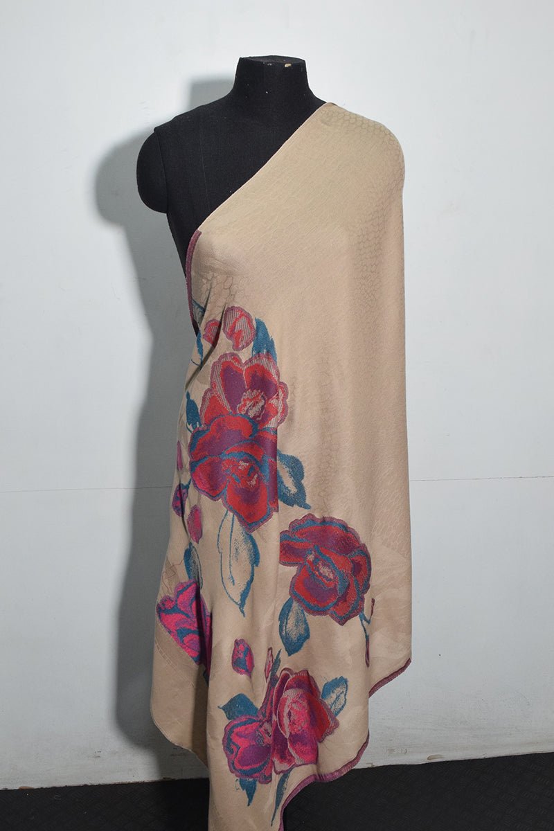 Women's Beige Pashmina Woven Jacquard Shawl