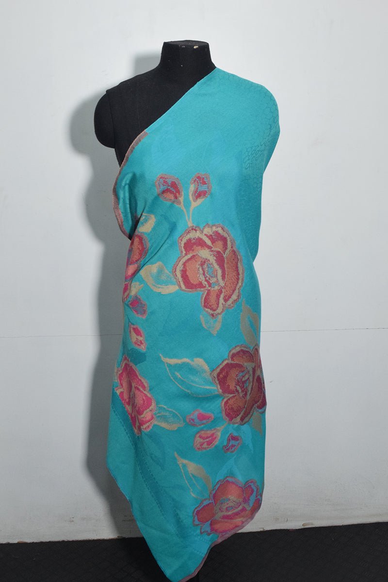 Women's Turquoise Pashmina Woven Jacquard Shawl