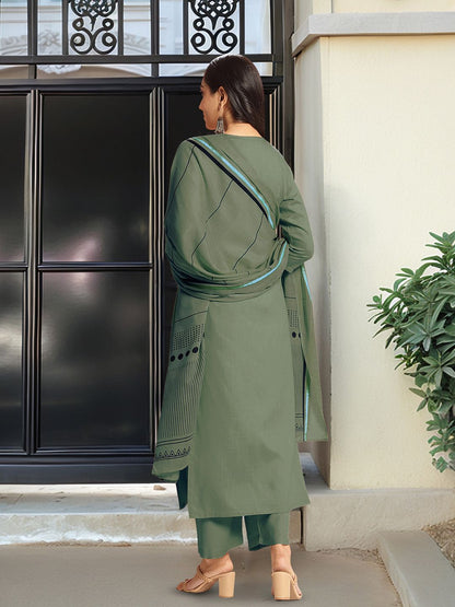 Dhiyona KL Round Neck Straight Kurta With Trouser & Dupatta