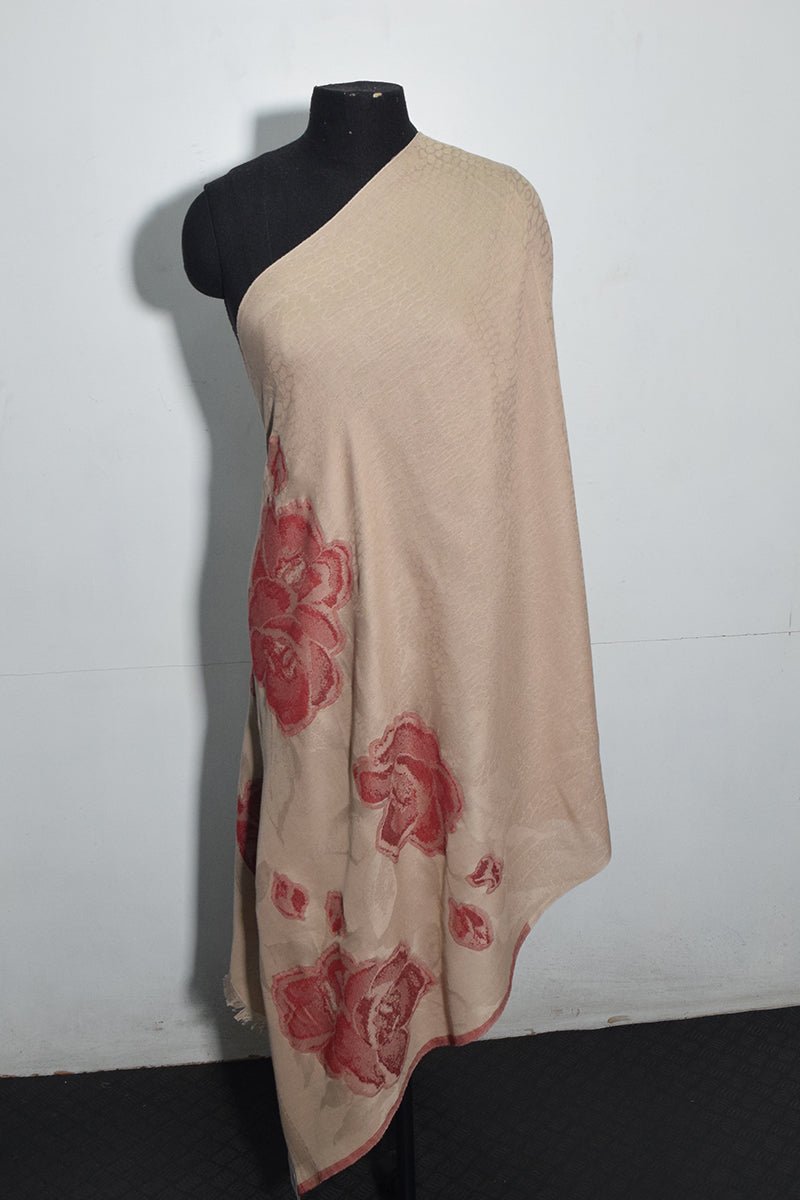 Women's Beige Pashmina Woven Jacquard Shawl