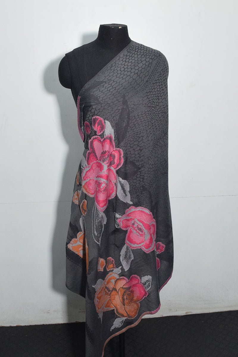 Women's Grey Pashmina Woven Jacquard Shawl