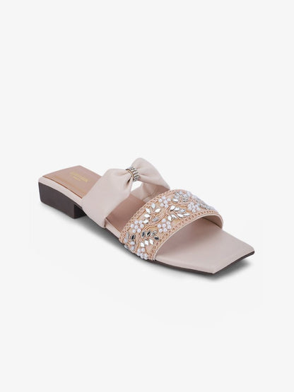 Dhiyona AK Cream-Coloured Embellished Ethnic Open Toe Flats