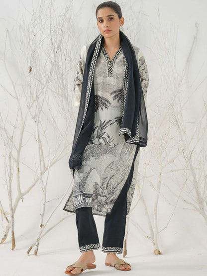 Dhiyona IS Women's Tribal Printed V-Neck Straight Kurta with Trousers & Dupatta