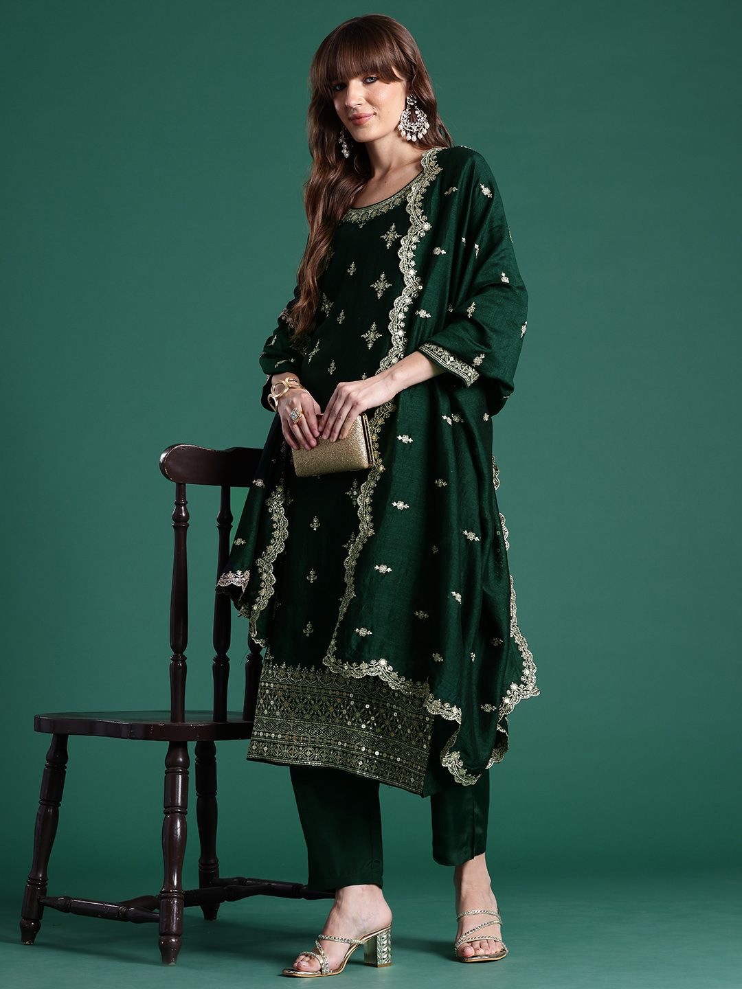 Dhiyona IE Ethnic Motifs Embroidered Kurta with Trousers & Dupatta