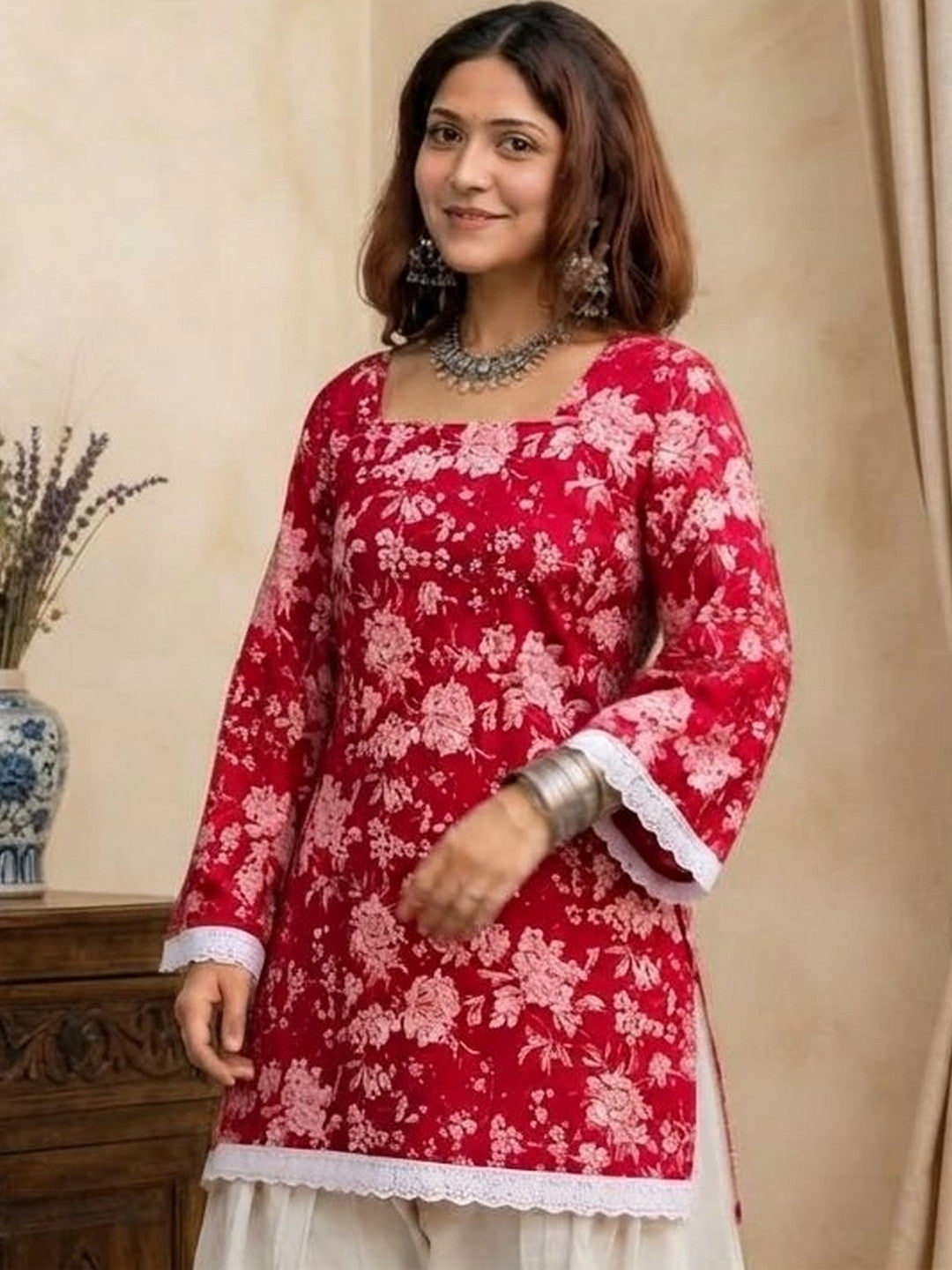 Women Floral Printed Regular Pure Cotton Kurta with farsi salwar