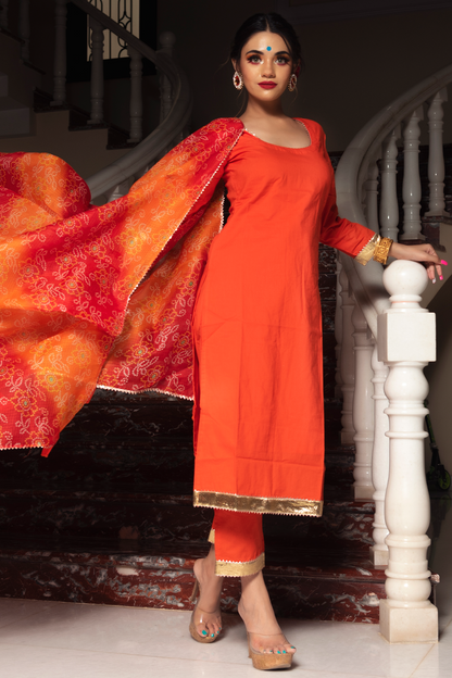 Bloom Orange Cotton Suit Set