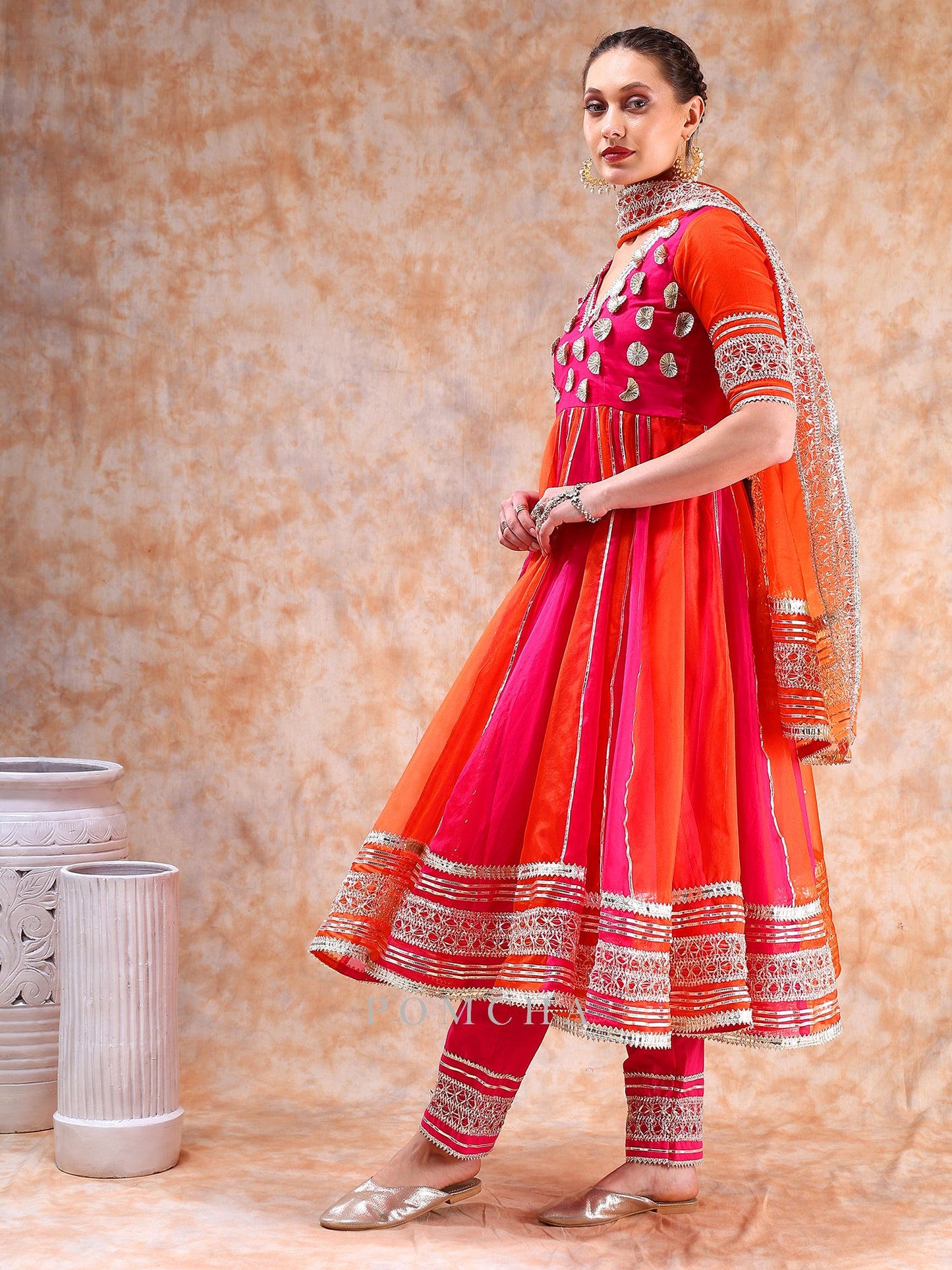 Dil Kash Orange Pink Double Shade Anarkali