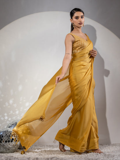 Dhiyona ST Float in Spring Yellow Butter Chiffon with Embroidered Blouse Fabric