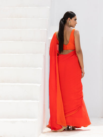 Dhiyona ST Candy Orange Yellow Pure Chiffon Saree with Blouse Fabric